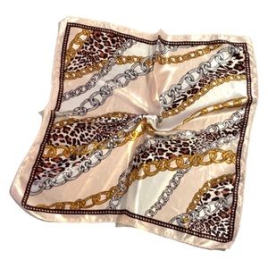 Cheetah & Chain Print Square Neckerchief Bag Scarf